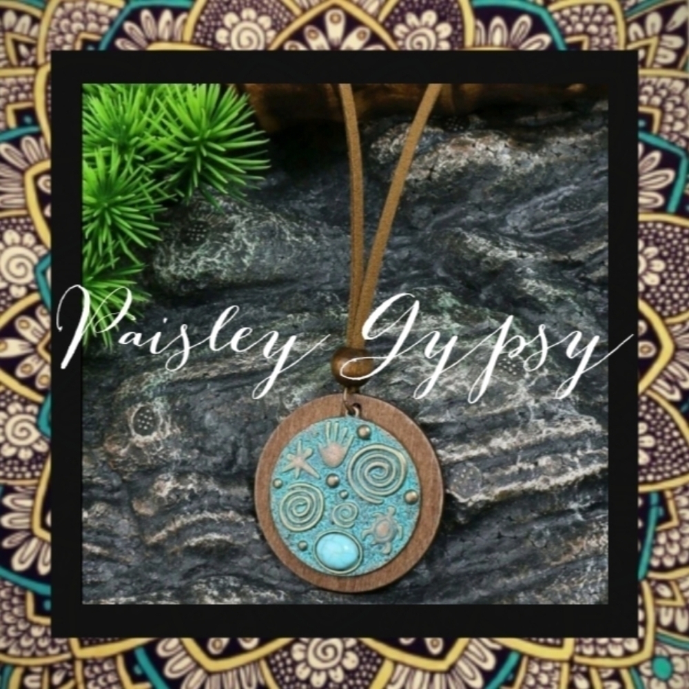 Bohemian Vibe Aztec Antiqued Looking Medallion Necklace
